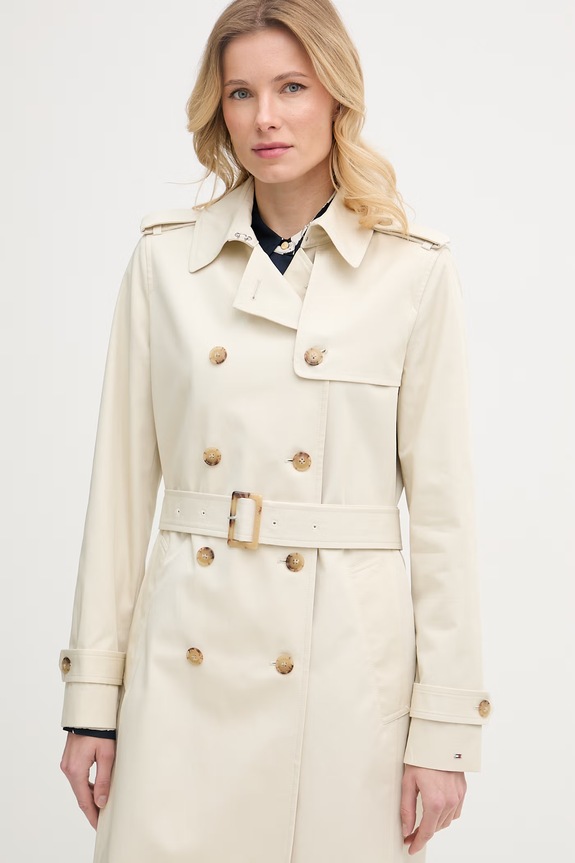 Tommy Hilfiger trenčkot dámsky bavlnený béžová WW0WW48873