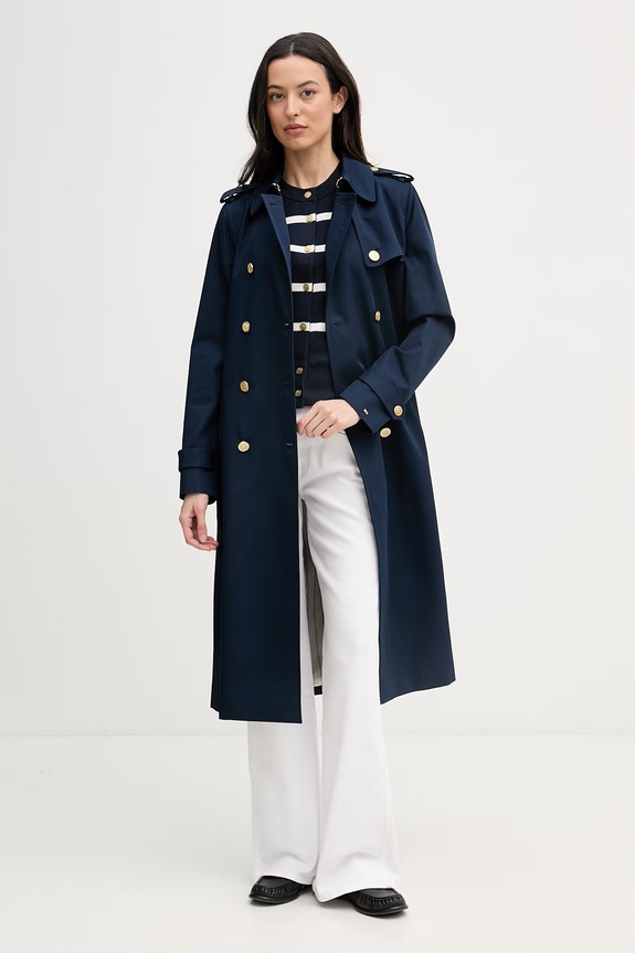 Tommy Hilfiger trenčkot dámsky bavlnený WW0WW48873 tmavomodrá SS26