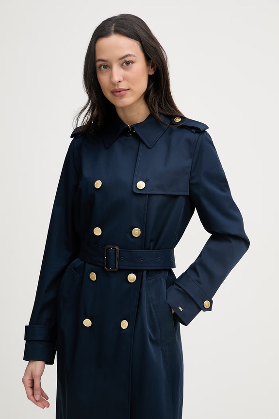 Tommy Hilfiger trenčkot dámsky bavlnený tmavomodrá WW0WW48873