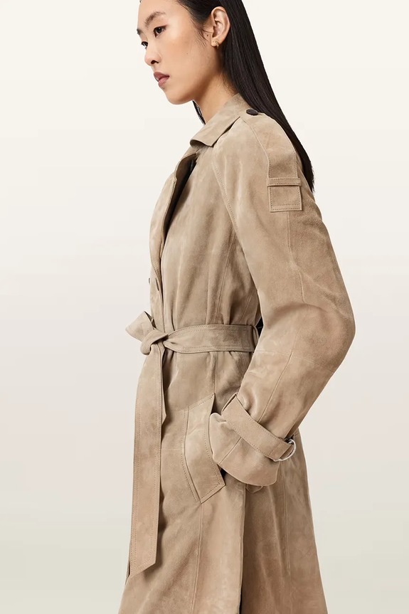 AllSaints trenčkot dámsky semišový REED SUEDE béžová W005LE