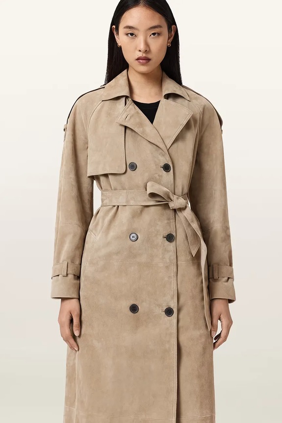 AllSaints trenčkot dámsky semišový REED SUEDE W005LE béžová