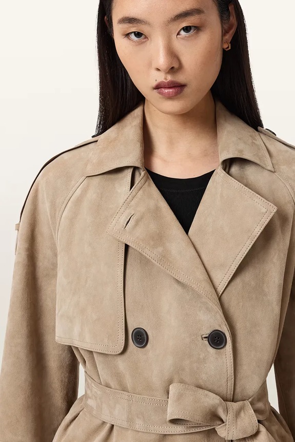 AllSaints trenčkot dámsky semišový REED SUEDE W005LE