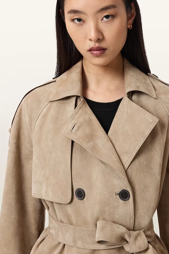 AllSaints trenčkot dámsky semišový REED SUEDE W005LE
