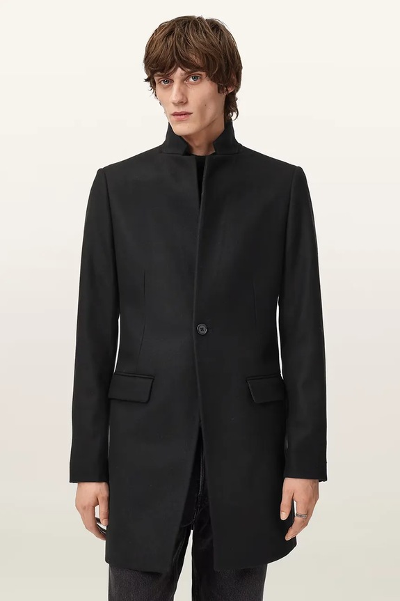 AllSaints płaszcz z dodatkiem wełny czarny M065OD