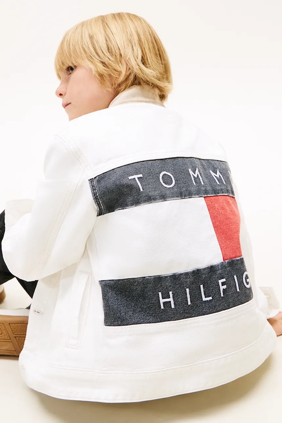 Tommy Hilfiger kurtka jeansowa dziecięca bez kaptura beżowy KB0KB10082.128.176.PPY2