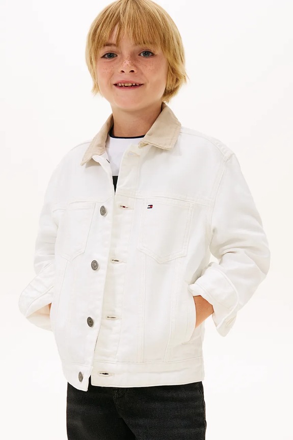 Chłopiec Tommy Hilfiger kurtka jeansowa dziecięca KB0KB10082.128.176.PPY2 beżowy