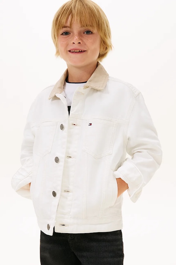 Chłopiec Tommy Hilfiger kurtka jeansowa dziecięca KB0KB10082.128.176.PPY2 beżowy