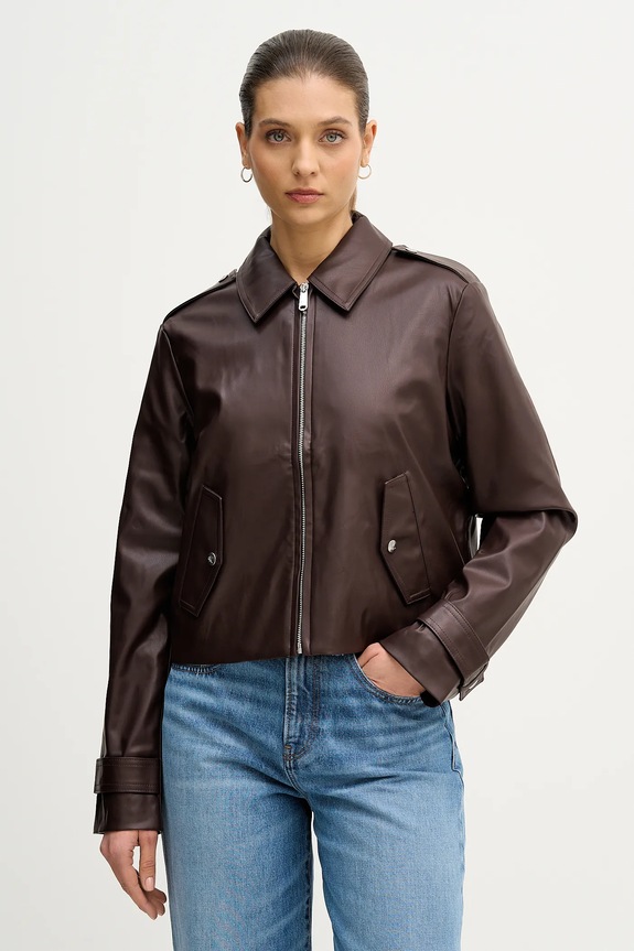 Μπουφάν Calvin Klein Jeans απομίμηση λείου δέρματος καφέ LV047E501G