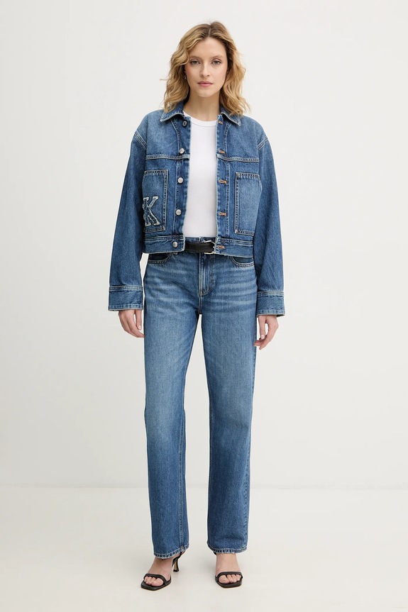 Rifľová bunda Calvin Klein Jeans LV047E906G modrá SS26