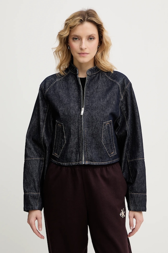 Rifľová bunda Calvin Klein Jeans bez kapucne čierna LV047E731G