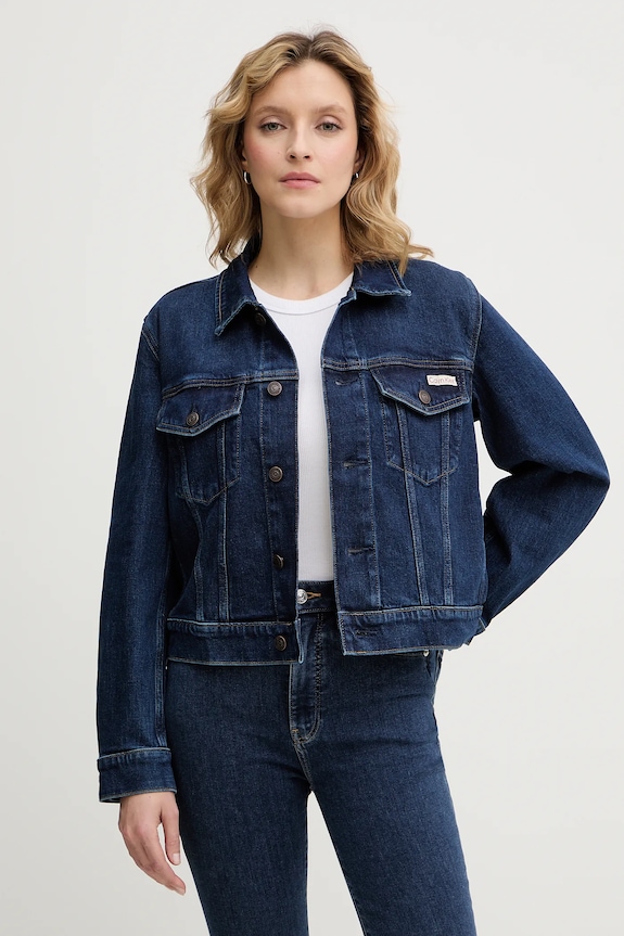 Rifľová bunda Calvin Klein Jeans bez kapucne tmavomodrá LV047E903G