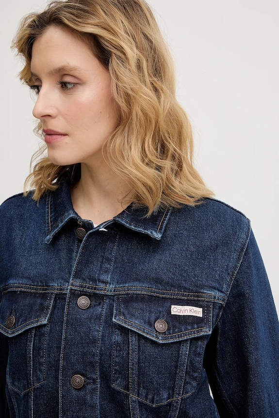 Rifľová bunda Calvin Klein Jeans tmavomodrá LV047E903G