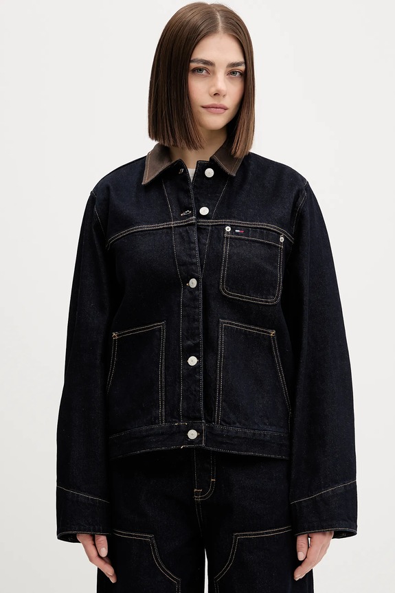 Rifľová bunda Tommy Jeans bez kapucne tmavomodrá DW0DW21981