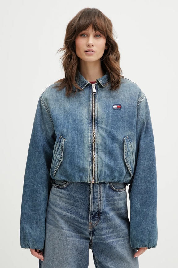 Bavlnená rifľová bunda Tommy Jeans bez kapucne modrá DW0DW21982