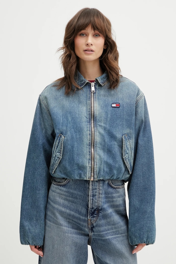 Bavlnená rifľová bunda Tommy Jeans bez kapucne modrá DW0DW21982