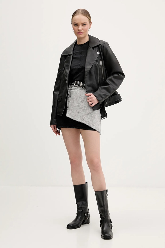 Δερμάτινο μπουφάν Tommy Jeans DW0DW22054 μαύρο SS26
