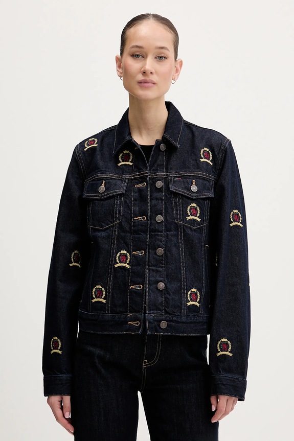 Τζιν μπουφάν Tommy Jeans χωρίς κουκούλα σκούρο μπλε DW0DW22729