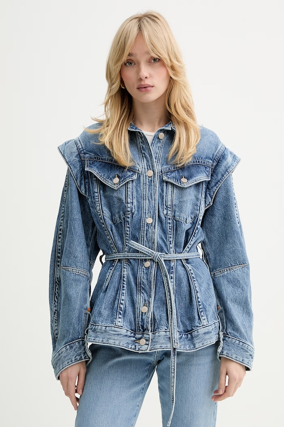 BOSS Orange kurtka jeansowa C CHINCHED JACKET bez kaptura niebieski 50552472