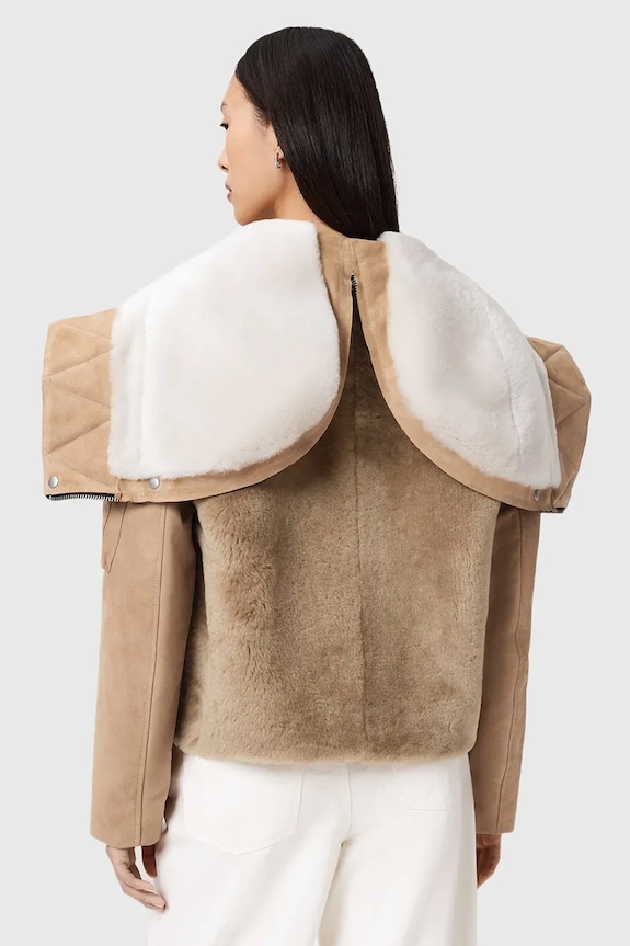 AllSaints geacă din piele întoarsă W062LD bej SS26
