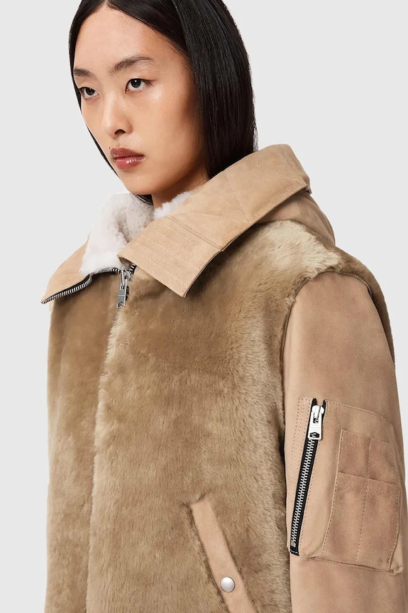 AllSaints geacă din piele întoarsă bej W062LD