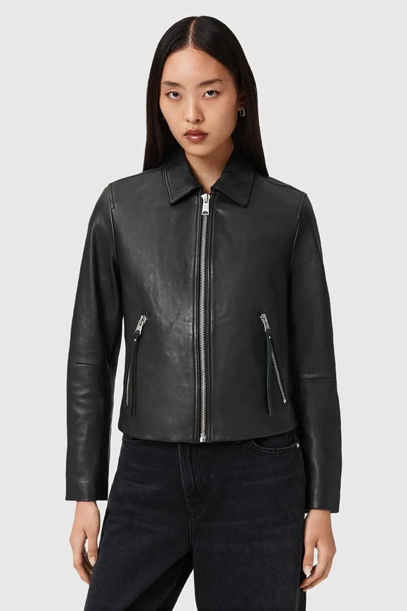 Kožená bunda AllSaints usňová koža čierna W057LD