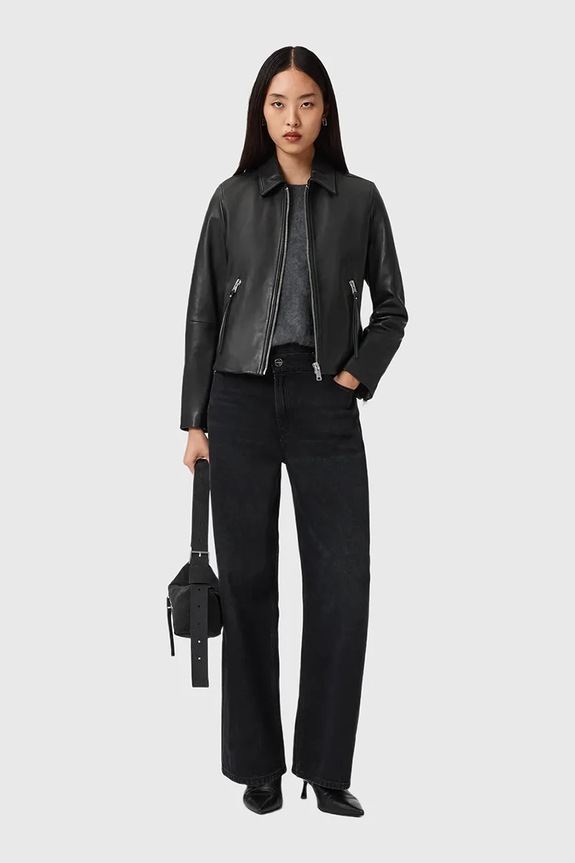 Kožená bunda AllSaints W057LD čierna