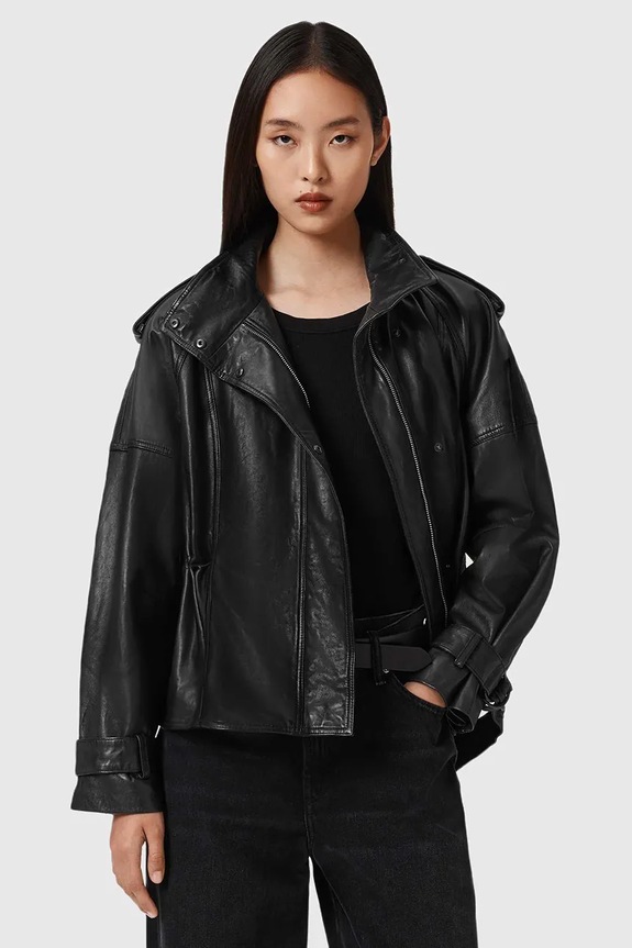 AllSaints geacă de piele cu captuseala negru W051LD