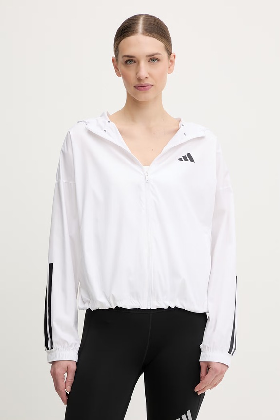 Jakna za vadbo adidas Performance Hyperglam Windy Oversize bela KC7655