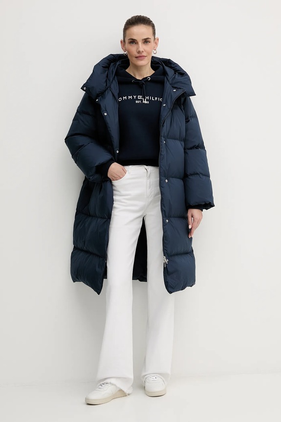 Μπουφάν με επένδυση από πούπουλα Tommy Hilfiger WW0WW47745 σκούρο μπλε SS26