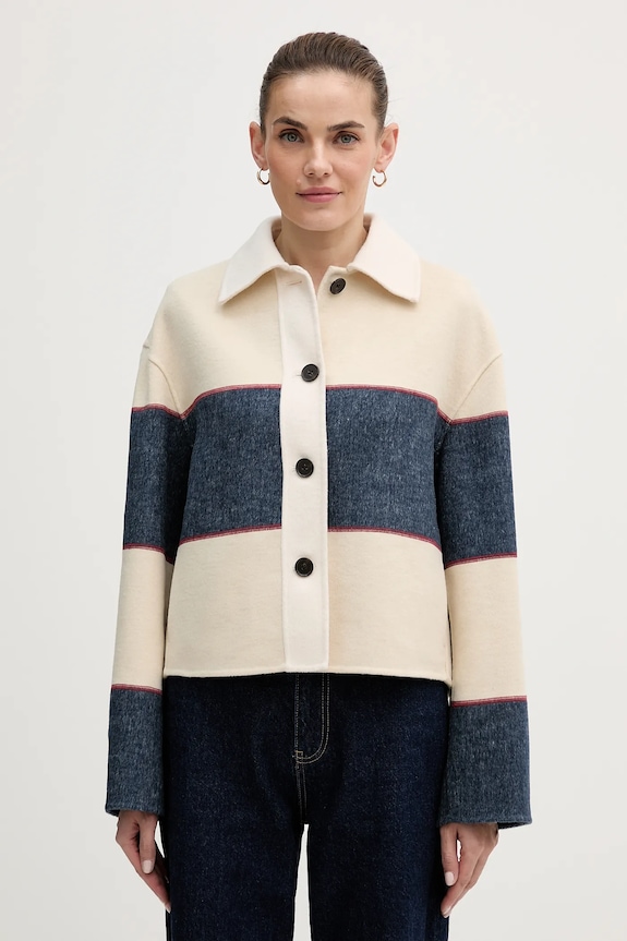 Μπουφάν με προσθήκη μάλλινου υφάσματος Tommy Hilfiger oversize μπεζ WW0WW47743