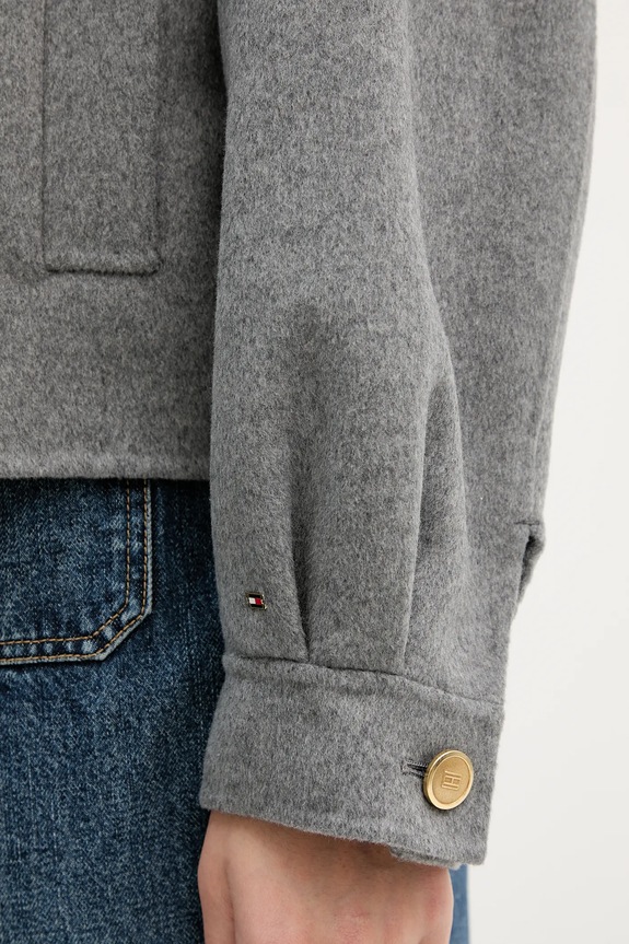 Kabát s prímesou vlny Tommy Hilfiger WW0WW47759 sivá