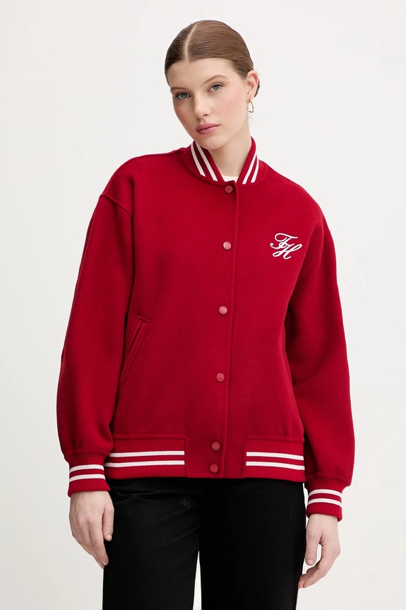 Tommy Hilfiger kurtka bomber z dodatkiem wełny bez kaptura czerwony WW0WW47760