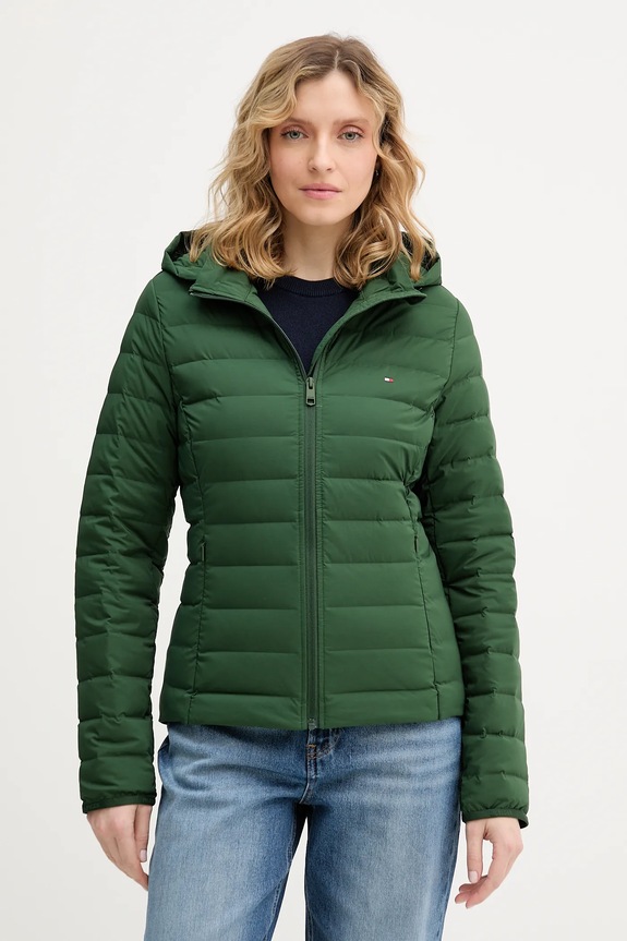 Tommy Hilfiger geacă cu puf damskă cu captuseala verde WW0WW47753