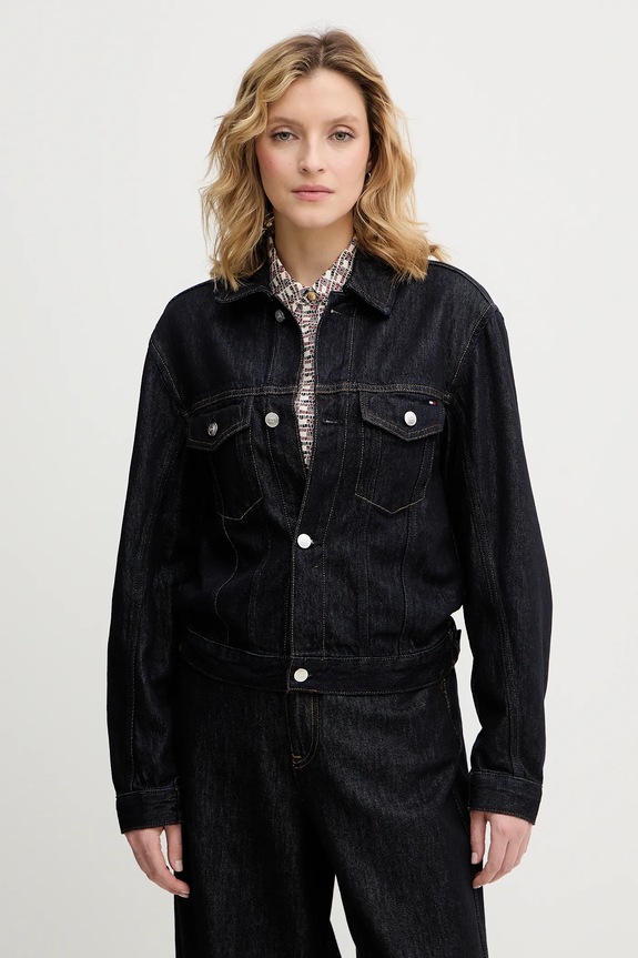 Rifľová bunda Tommy Hilfiger nezateplené tmavomodrá WW0WW49523