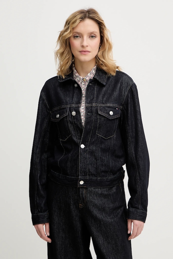 Rifľová bunda Tommy Hilfiger nezateplené tmavomodrá WW0WW49523