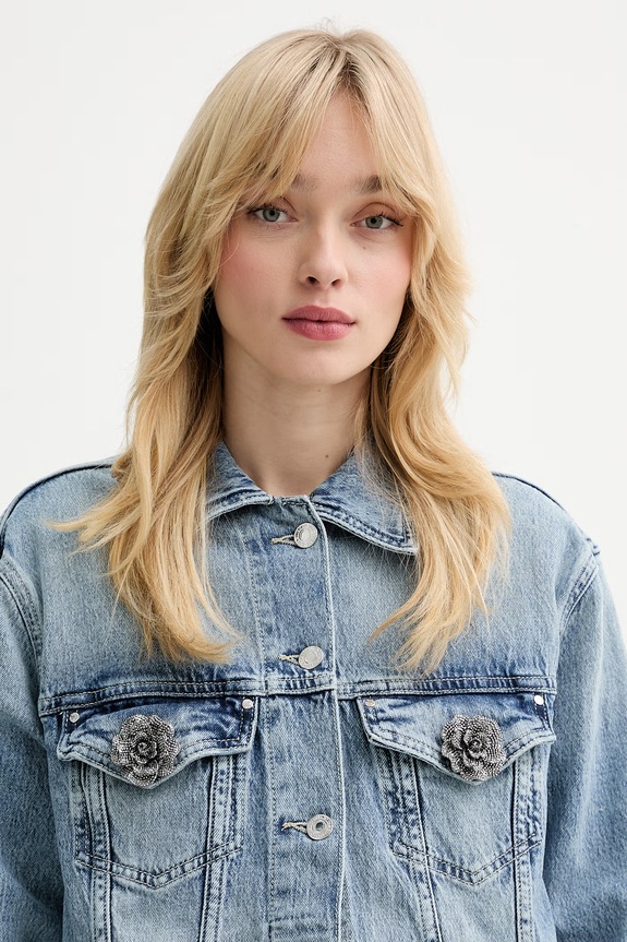 Guess jachetă pentru femei, din denim ANNA albastru W6RN73.D6833