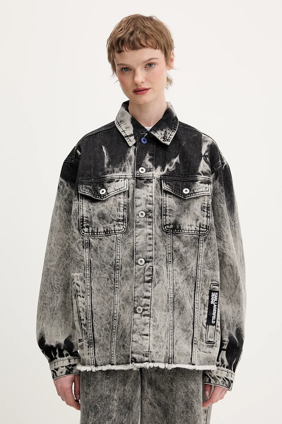 Rifľová bunda Karl Lagerfeld Jeans bez kapucne sivá B1W14029