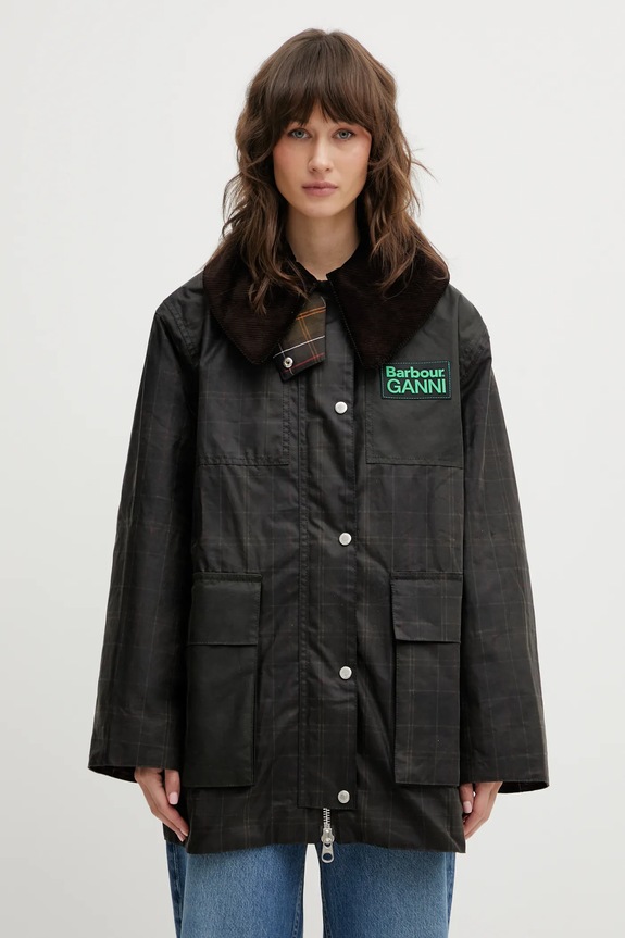 Μπουφάν Barbour x Ganni Hooded Tartan Duffle Wax πράσινο LWX1528TN11