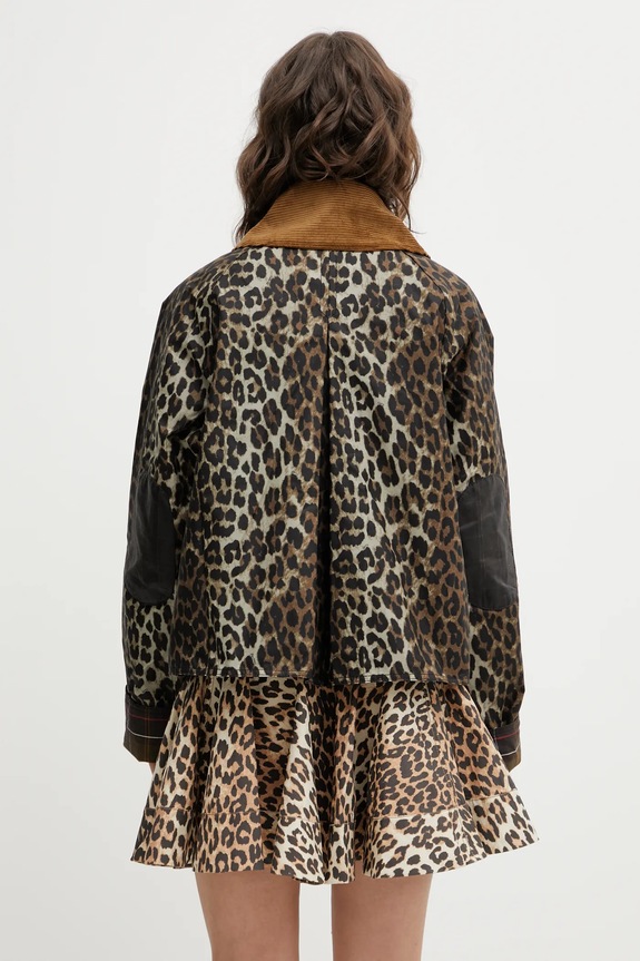 Barbour cotton jacket x Ganni Printed Hooded Wax LWX1529BK11 brown