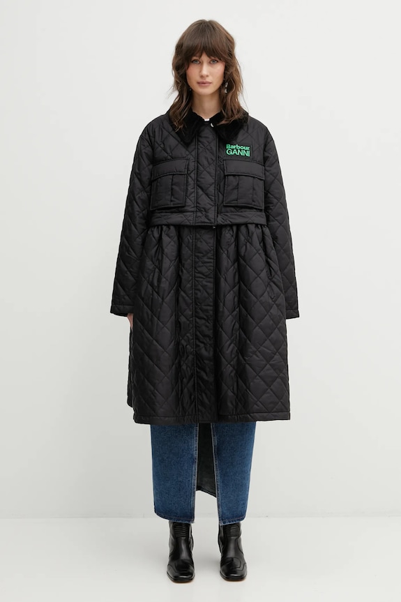 Barbour geacă x Ganni Peplum Quilted negru LQU1890BK11