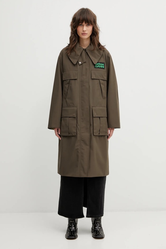 Barbour jacket x Ganni Waterproof Parka green LWB0930OL91