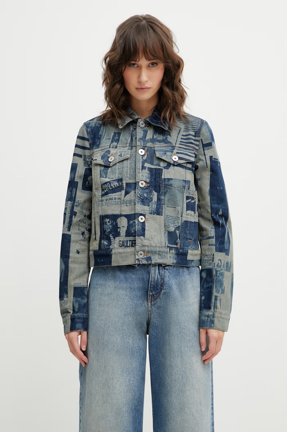 Jean Paul GAULTIER giacca di jeans Newspaper Print non isolato blu 26.01.W.JA033.D027
