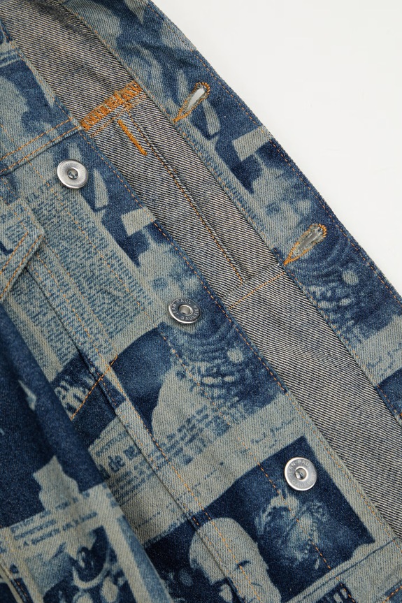 Jean Paul GAULTIER giacca di jeans Newspaper Print 26.01.W.JA033.D027 blu