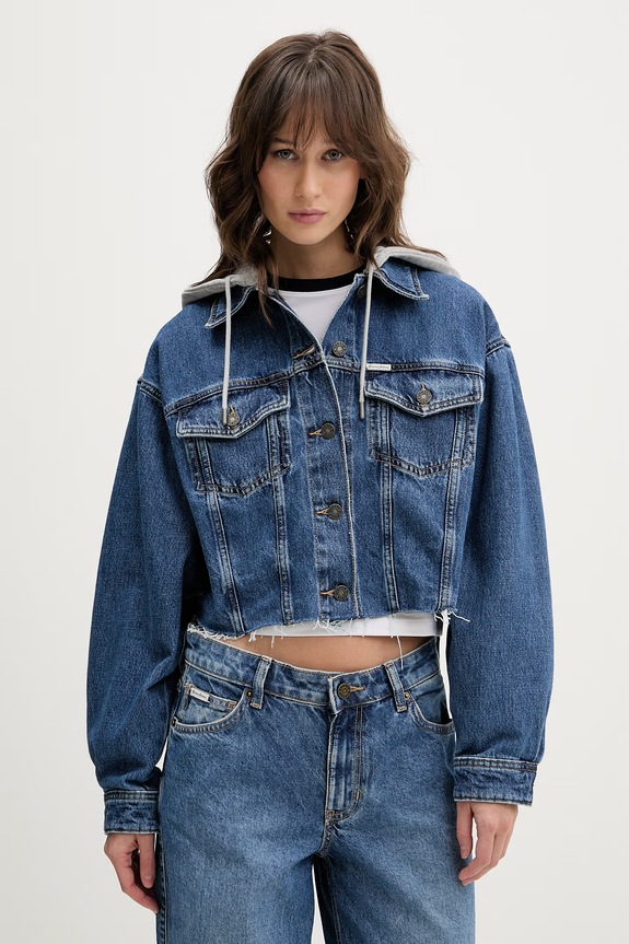 Джинсова куртка Guess Jeans з капюшоном блакитний W6RN11.D5R2C