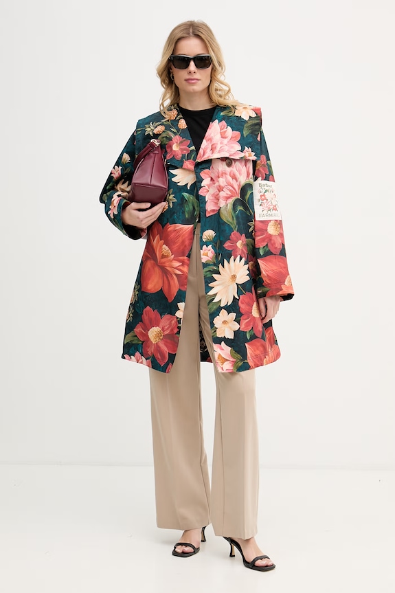 Barbour trenci pentru femei, din bumbac x Farm Rio LCA0389 bleumarin SS26