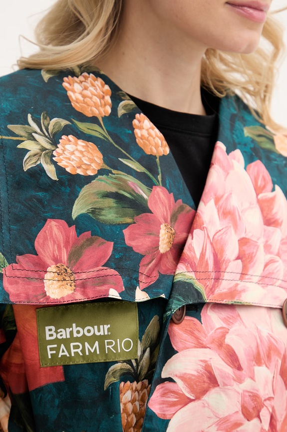 Barbour Trenčkot dámsky bavlnený x Farm Rio LCA0389 tmavomodrá