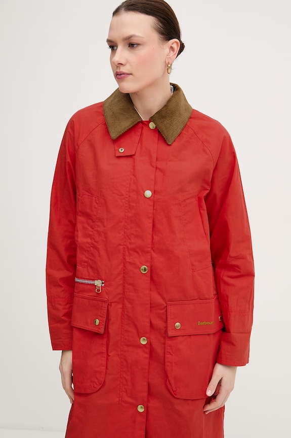 Barbour jachetă lungă pentru femei, din bumbac Hollington rosu LCA0400