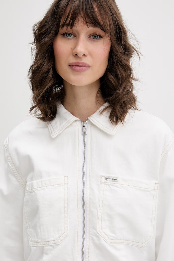 Guess Jeans Τζιν μπουφάν γυναικείο με βαμβάκι λευκό W6GN11.D5NW2