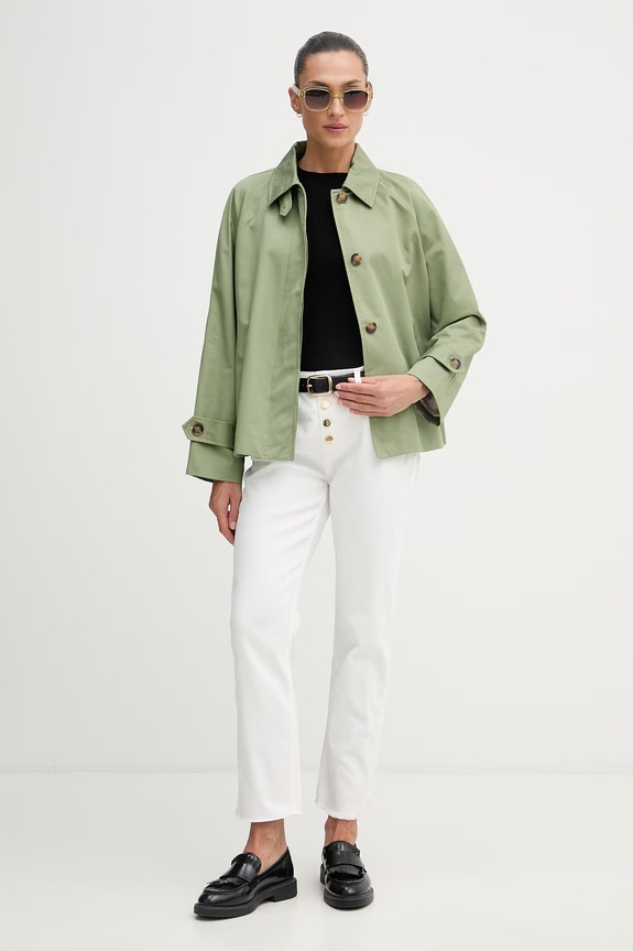 United Colors of Benetton dámsky bavlnený kabát 2QJYDN09K zelená SS26