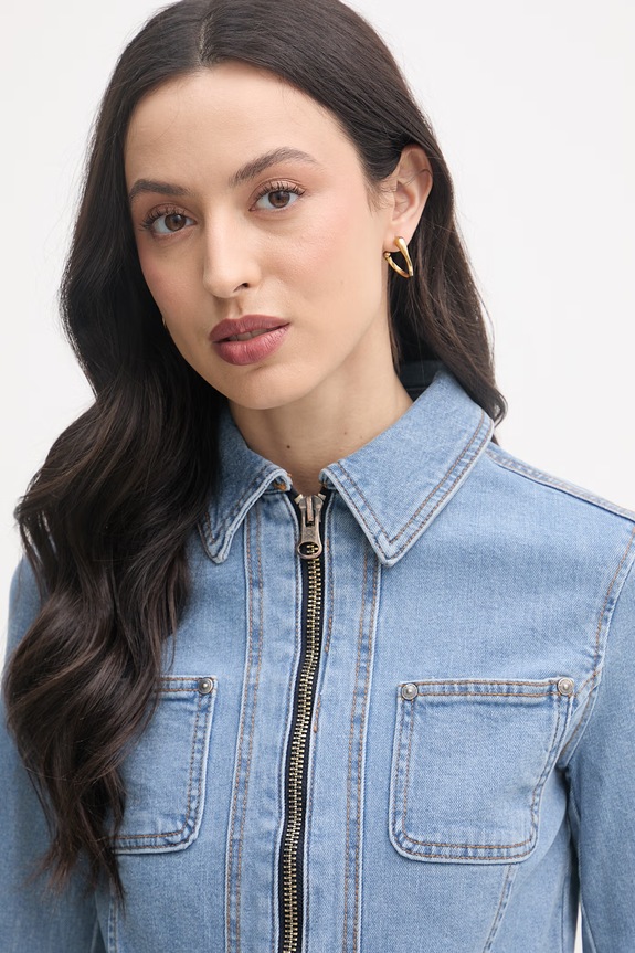 United Colors of Benetton kurtka jeansowa damska bawełniana z elastanem niebieski 2S90DN095